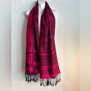 100% VISCOSE DARK PINK TWO TONE PARIS EIFFEL TOWER THEMED WRAP SCARF WITH FRINGE